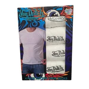 Men's Von Dutch 4 Pack White Cotton Crew Neck T-shirts Size L NIB